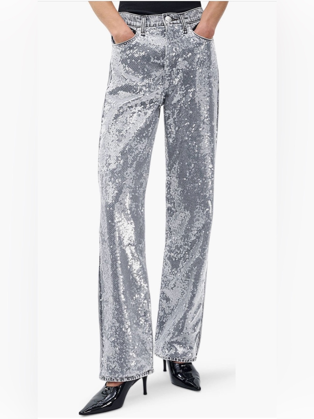 NWT Rag & Bone Shea High-Rise Relaxed Straight Sequin Jeans Size 26